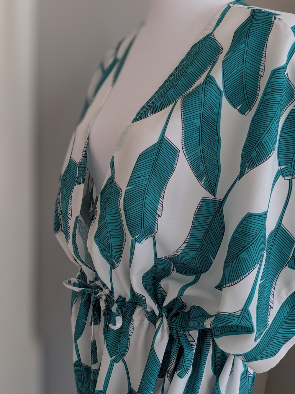 Green Leaf Print Swim Coverup with Drawstring Waist-20W - Picture 6 of 9